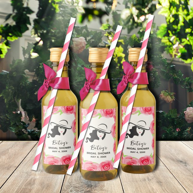 Floral acuática Derby Bridal Shower Favor Mini (Bridal shower short hair lady wine bottle labels (Straws and ribbon not included))
