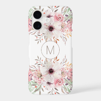 Floral acuática rosa monograma moderno