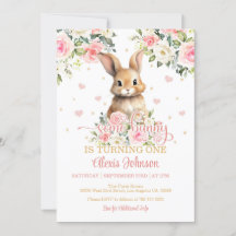 Floral Algunos Bunny Invitación al Cumpleaños
