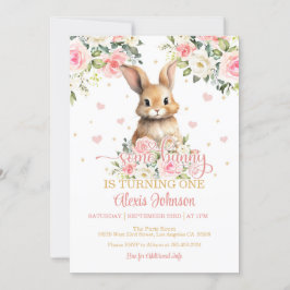 Floral Algunos Bunny Invitación al Cumpleaños