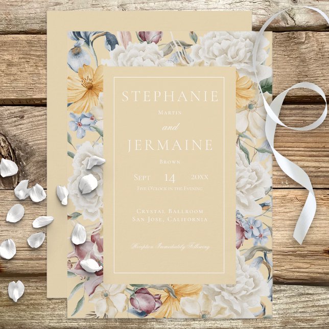 Floral amarilla azul y blanca en invitación amaril (Subido por el creador)