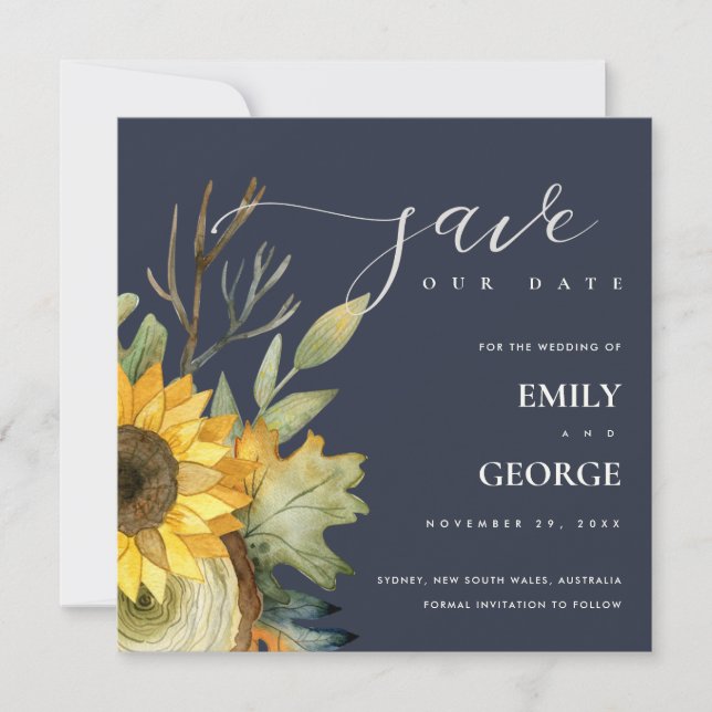 FLORAL AMARILLA NAVY SUNFLOWER GUARDAR LA TARJETA  (Anverso)