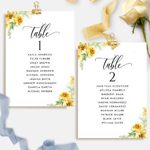 Floral amarilla, tarjetas del plan de asientos con