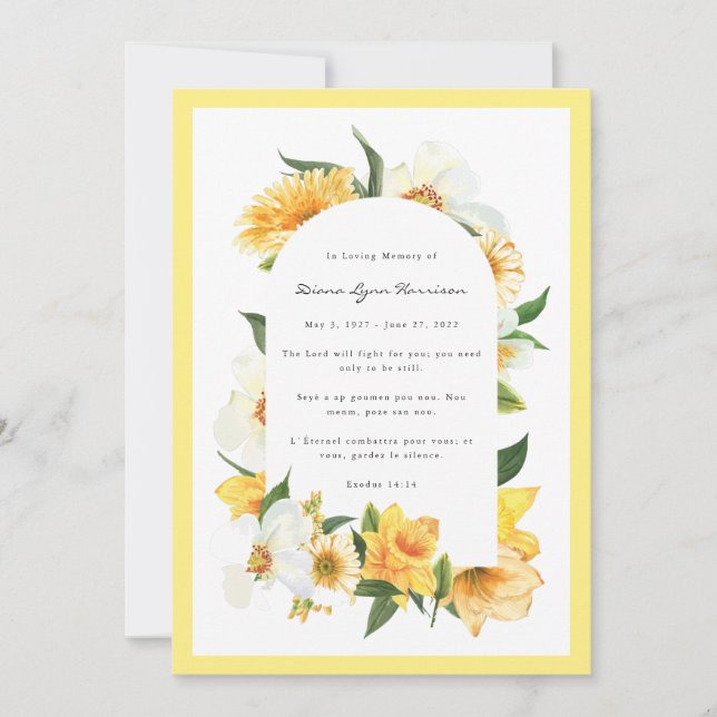 Floral amarilla y blanca | Tarjeta conmemorativa f (Anverso)