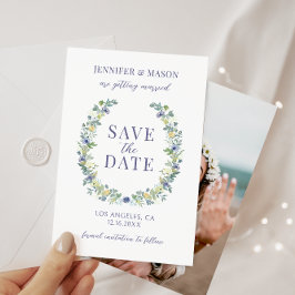 Floral amarillo azul Guardar la invitación de la f