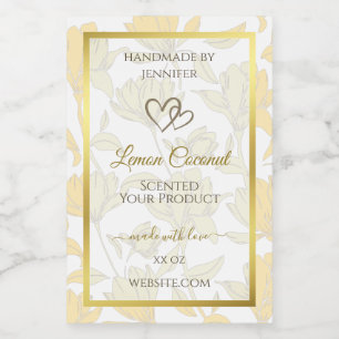 Floral amarillo pastel con etiqueta de producto de