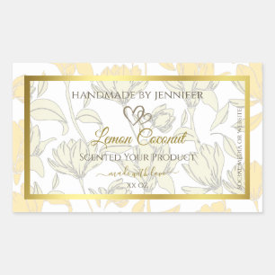 Floral amarillo pastel con etiqueta de producto de