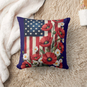 Floral American Flag Cojín decorativo
