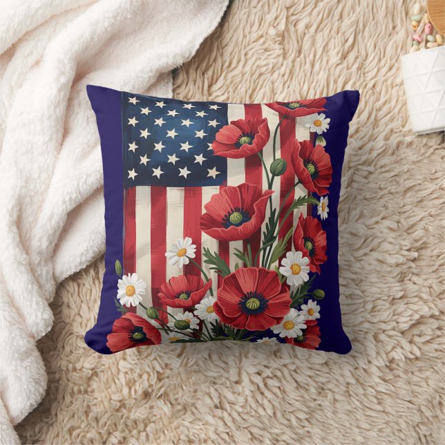 Floral American Flag Cojín decorativo (Manta)