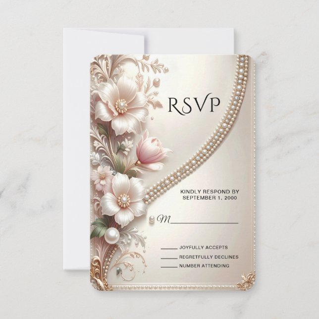 Floral and Pearl Embellishments RSVP Card (Anverso)