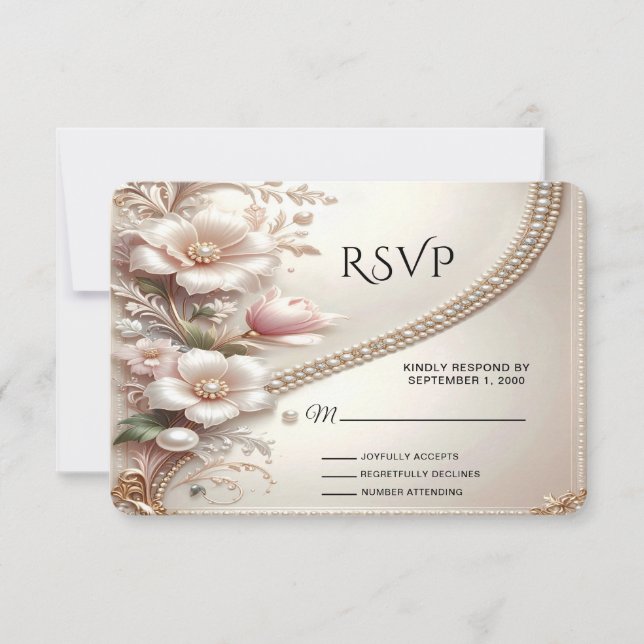 Floral and Pearl Embellishments RSVP Card (Anverso)