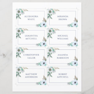 Floral Anemone Elegant Wedding Nombre Tarjeta de l