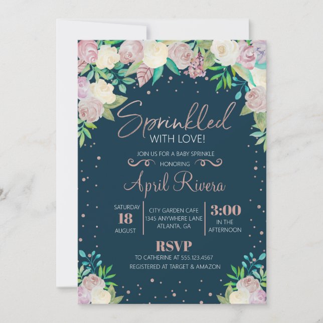 Floral asperjado con la invitación de Baby Shower (Anverso)