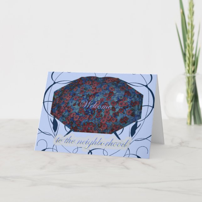 Floral azul bienvenida a la tarjeta de vecindad (Anverso)