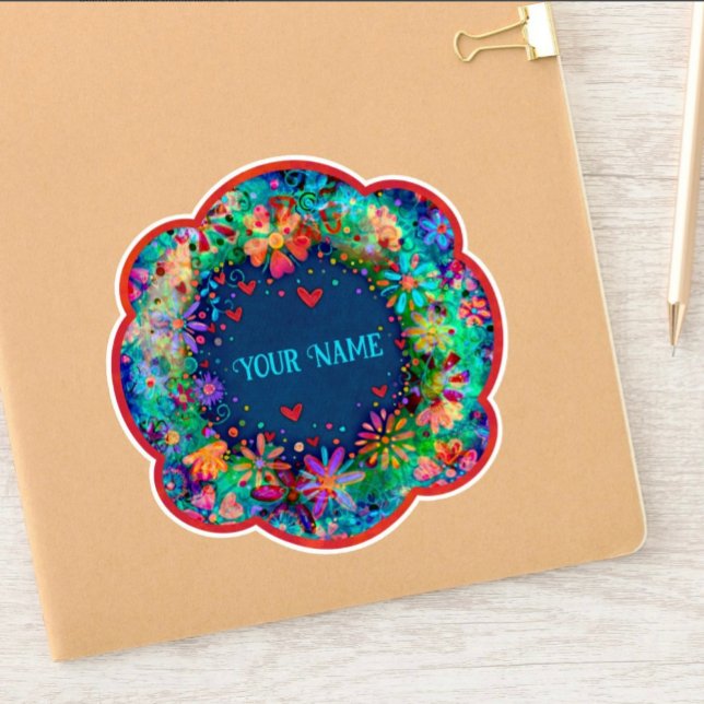 Floral azul Boho de moda nombre Pegatina de inespi (Subido por el creador)