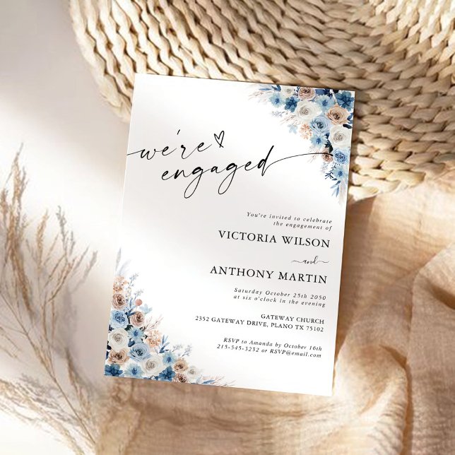 Floral azul Boho Invitación comprometida (Subido por el creador)