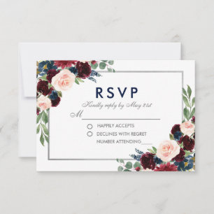 Floral Azul Borgoña Boda Plata RSVP