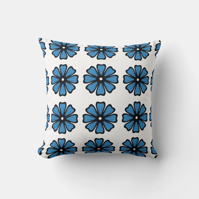 Floral azul - Cojín decorativo poliéster de 16" x  (Anverso)