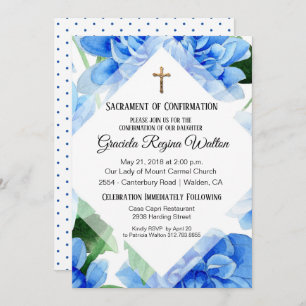 Floral azul   Confirmación   Invitación crucifijo