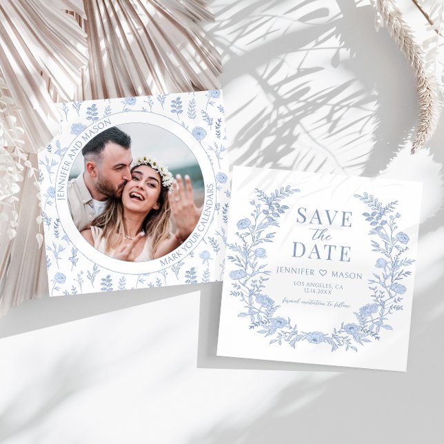 Floral azul de Boho Save the Date invitación a la  (Subido por el creador)
