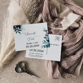 Floral azul de la marina celeste salva la tarjeta 