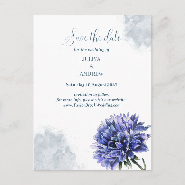 Floral azul de la marina salva la fecha tarjeta po (Anverso)