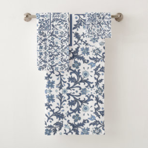Floral azul del dril de algodón