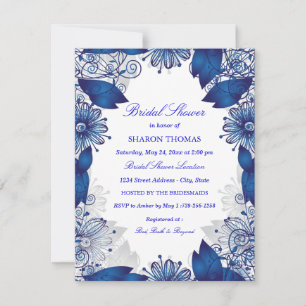 Floral azul elegante   Invitación a la ducha de no