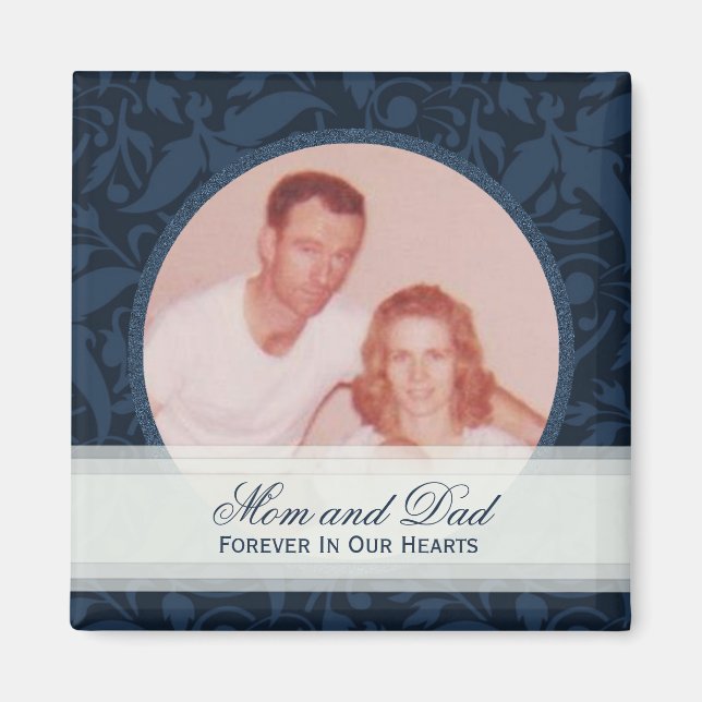 Floral azul enmarcado: Memorial: Imán de imágenes (Frente)