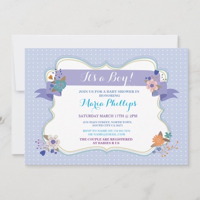 Floral azul es una invitación de Baby Shower para  (Anverso)