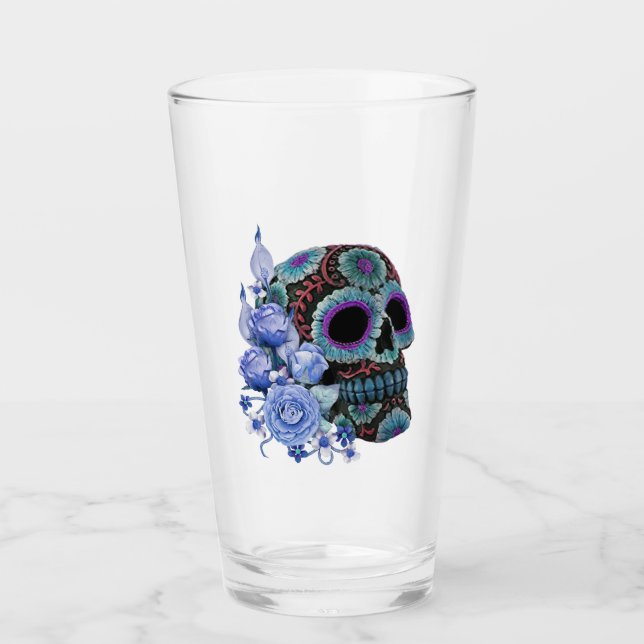Floral Azul Floral Black Sugar Skull Day Of The De (Anverso)