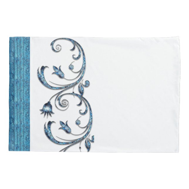 Floral azul Funda de almohada (Reverso)
