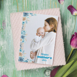 Floral azul madre foto tarjeta de vacaciones