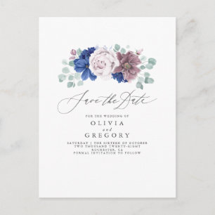 Floral azul marino y malva Guardar la tarjeta de f
