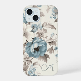 Floral azul/marrón claro bonito con inicial