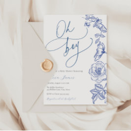 Floral azul Oh Boy Invitación de Baby Shower