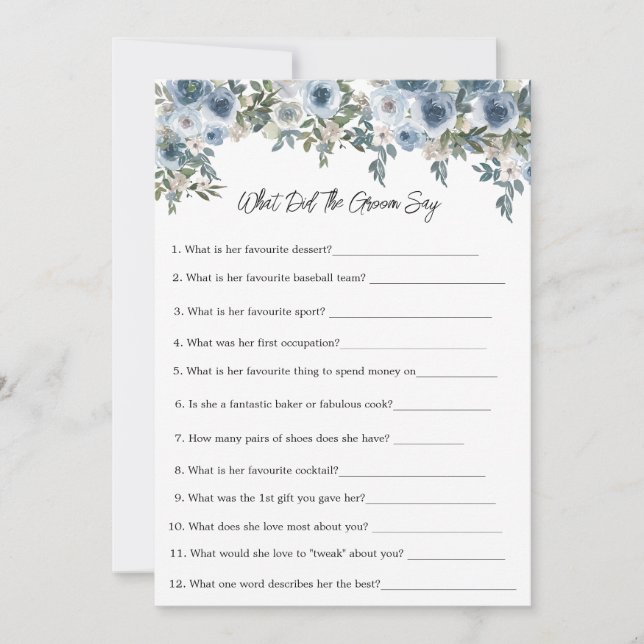 Floral azul ¿Qué dijo el novio la tarjeta de juego (Anverso)