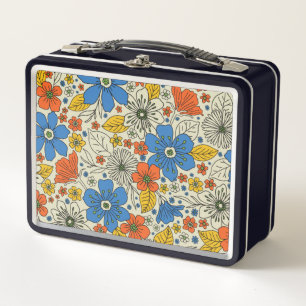 Floral azul retro, amarillo y Naranja