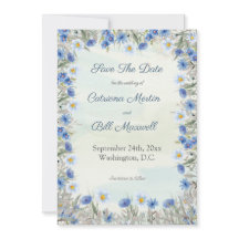 Floral azul romántico salva la tarjeta de fecha