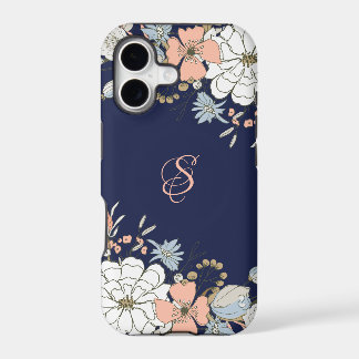 Floral azul rosa Rubor de la marina personalizada