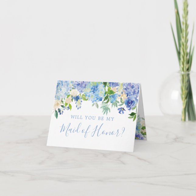 Floral azul serás mi tarjeta de doncella de honor (Anverso)