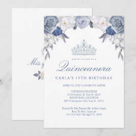 Floral azul y blanca | Invitaciones Quinceanera
