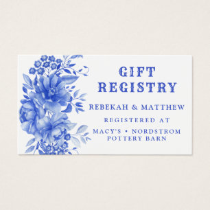Floral azul y blanca   Tarjeta de registro de rega