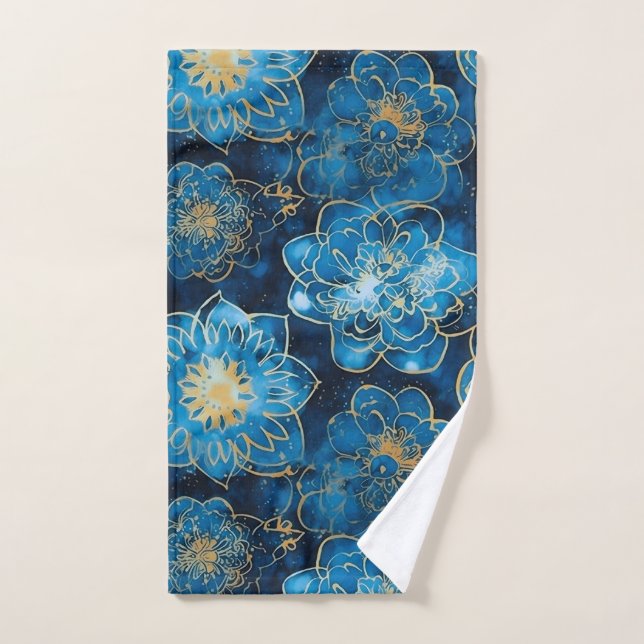 Floral azul y dorado elegante - Botánica elegante (Toalla de mano)