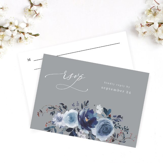 Floral azul y marina con carne RSVP - gris (Subido por el creador)