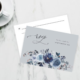 Floral azul y marina con carne RSVP - Gris azul