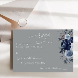 Floral azul y marina sin comida RSVP - gris