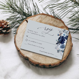 Floral azul y marina sin comida RSVP - Gris azul