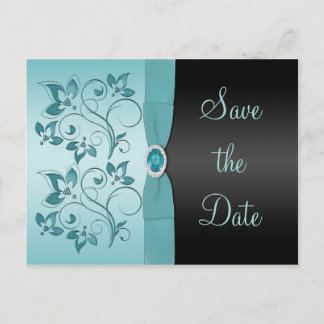 Floral azul y negro salven la tarjeta postal de fe