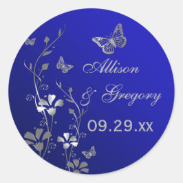 Floral azul y plateada con Pegatina de mariposas